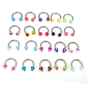 20-piece assorted acrylic stainless steel horseshoe nose rings with ball and spike ends