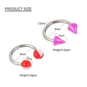 Horseshoe piercing kit with pink cone and marbled ball in 1.0mm stainless steel