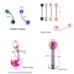 Mixed set of acrylic body piercing jewelry including navel, tongue, and nose rings