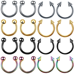 Stainless Steel Horseshoe Nose Ring Circular Barbell Septum Piercing Jewelry Ball Spike Ends Ring For Ear Cartilage Septum Lip Unisex