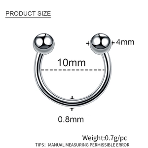 Technical view showing 10mm inner diameter and 4mm dual balls on steel horseshoe ring