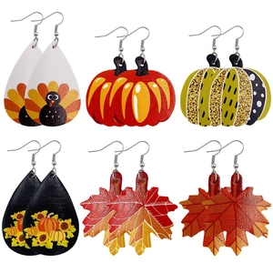 Boucles d'oreilles Pendantes en Similicuir Action de grâce Halloween Citrouille Dindon Feuille d'érable Bijoux de Mode Femme
