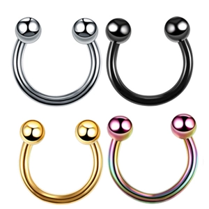 Polished stainless steel horseshoe circular barbell piercing in silver gold and black finishes