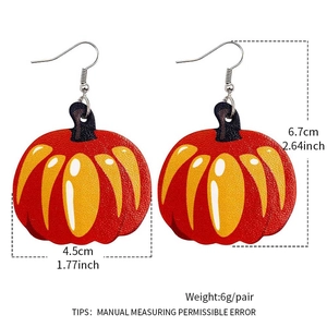 Boucles d'oreilles en cuir motif citrouille d'automne avec détails de dimensions