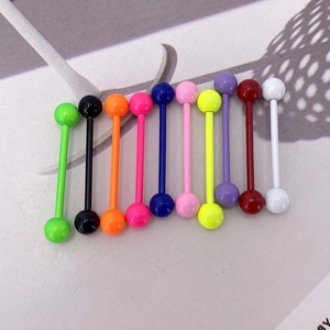 Lot de 10 piercings de langue et téton en acier inoxydable avec billes laquées multicolores