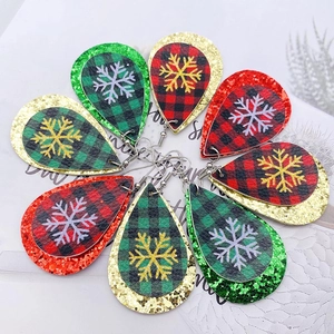 Weihnachtliche Tropfenohrringe Set mit Karomuster Kunstleder und Schneeflocken