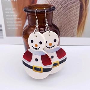Weihnachts-Schneemann Lederohrringe mit festlichen Motiven auf Silberhaken