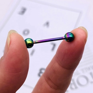 Regenboog roestvrijstalen piercing barbell met kleurverloop ballen voor tong en oor