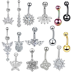 Edelstahl Zirkonia Bauchnabelpiercing Schmetterling Herz Flügel Eule Sonnenblume Piercing Bauchnabelring Damen Körperschmuck
