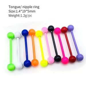 Lot de 10 piercings de langue et de téton colorés en acier inoxydable 14G