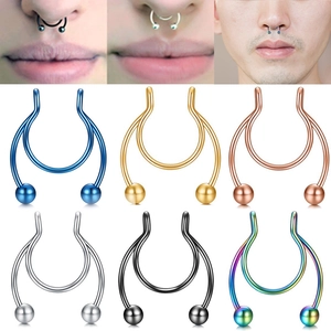 Stainless Steel Non-Piercing Faux Septum Nose Ring U-Shaped Horseshoe Nose Clip With Round Balls Body Jewelry For Men Women