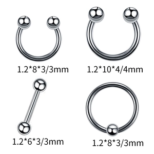 12-teiliges Edelstahl Body Piercing Set mit Stäben und Ringen für Nase und Lippen