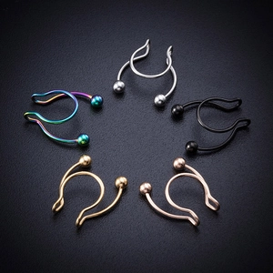 Polished stainless steel fake nose rings in five colors with U-shaped clip design