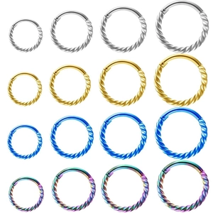 Surgical steel twisted seamless clicker hoops for nose and ears in four colors and sizes