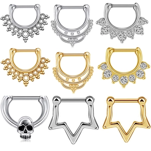 Set aus 9 Septum-Nasenringen aus Edelstahl in Silber und Gold mit Zirkonia-Verzierungen