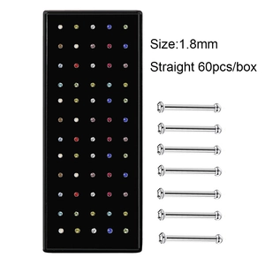 60er Set 1,8mm bunte Kristall-Nasenstecker aus Edelstahl in einer schwarzen Box