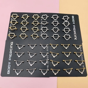 316L surgical steel nipple rings with heart design and micro-paved cubic zirconia stones