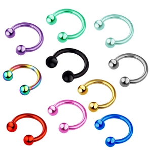 Set of 10 colorful circular barbells for nose, lip, and cartilage body piercings