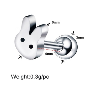 Schema dettagliato del piercing coniglio con larghezza 5mm e chiusura a vite 3mm