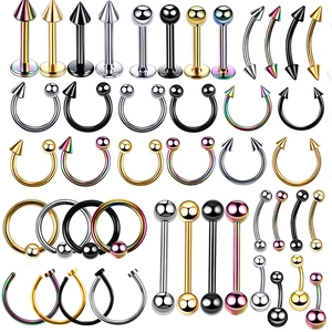 Roestvrij Staal Body Piercing Sieraden Set Neusringen Lipringen Wenkbrauw Piercing Stekkers Hoefijzer Barbell Voor Vrouwen Mannen Sieraden
