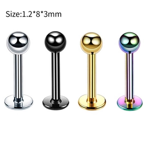 Detail van piercing sieraden 1.2x8x3mm in zilver, zwart, goud en regenboog kleuren