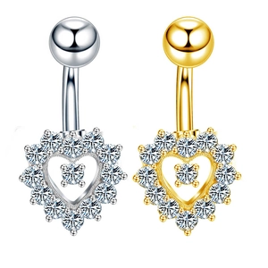 Roestvrij Staal Hartvormig Zirconia Navel Piercing Ring Goud Zilver Verguld Navelsteker Lichaamssieraden Voor Dames Accessoires