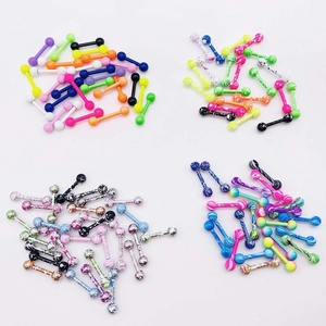 Lot de 10 anneaux de piercing colorés en acier inoxydable et acrylique aux motifs variés