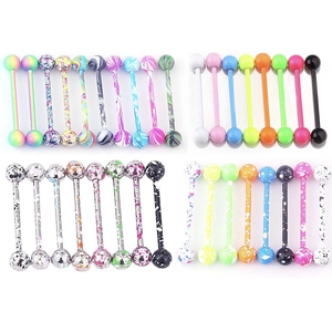 Lot de 10 bijoux de piercing en acier inoxydable coloré avec motifs marbrés et floraux