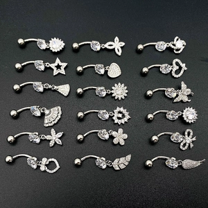 Piercing de Nombril en Acier Inoxydable avec Zirconia Pendentif Long Papillon Cœur Étoile Fleur Bijoux de Piercing pour Femme