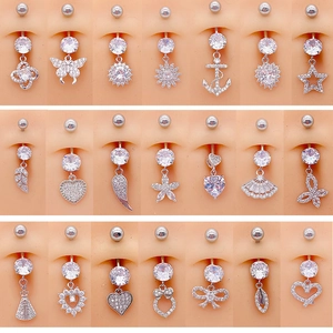 Piercing de Ombligo de Acero Inoxidable con Árbol de la Vida Mariposa Corazón Diamante de Imitación Joyería de Ombligo para Mujer