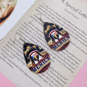 Boucles d'oreilles en cuir vintage en forme de goutte avec aigle et drapeau américain