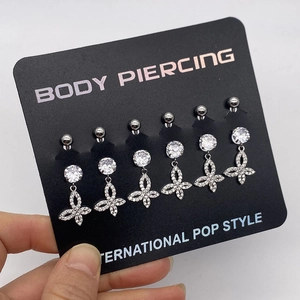 Lot de 6 piercings de nombril papillon en acier inoxydable avec zircons brillants