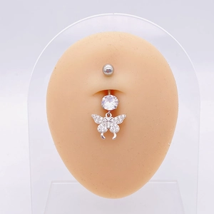 Piercing de ombligo árbol de la vida en plata con circón y colgante de mariposa