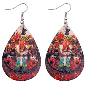Boucles d'oreilles goutte en simili cuir avec motif drapeau américain et crochets