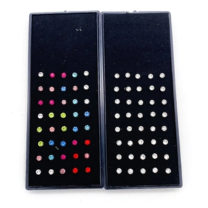 Set de piercings de nez en acier de 3,0mm avec strass colorés sur supports noirs