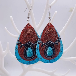 Boucles d'oreilles goutte en similicuir avec tête de taureau bohème et léopard