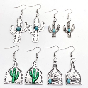 Ensemble de boucles d'oreilles cactus bohème en argent vintage avec turquoise