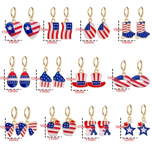 Independence Day earrings set with US flag patterns in heart, star and USA letter shapes