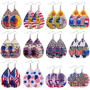 Unabhängigkeitstag Kunstleder Ohrringe Damen US-Flagge Sonnenblume Kreuz American Football Druck Tropfen Ohrhänger Schmuck