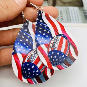 Tropfenohrringe aus Leder mit US-Flagge und Football-Print für den Unabhängigkeitstag