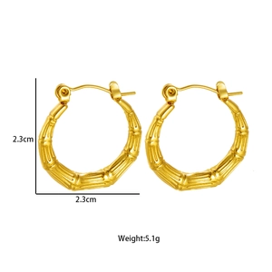 Minimalist gold stainless steel bamboo hoop earrings measuring 2.3cm and 5.1g for women