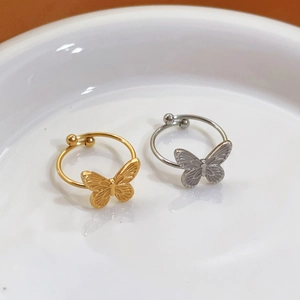 Stainless Steel Butterfly Open Ring For Women Adjustable Beach Jewelry Hollow Out Animal Finger Knuckle Toe Ring Gold Silver