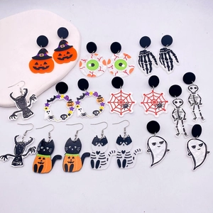Halloween Acrylic Dangle Earrings For Women Pumpkin Ghost Skeleton Eyeball Drop Earrings Spooky Holiday Party Jewelry