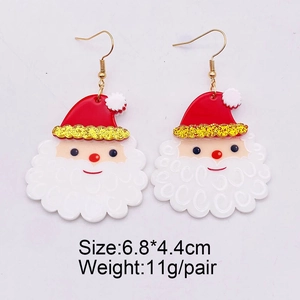 Detail view of Santa Claus acrylic earrings with size 6.8x4.4cm and gold sequins