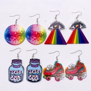 Acrylic Pop Art Earrings Rainbow Eye Eyeball Bottle Roller Skate Disco Ball Star Heart Pattern Party Jewelry For Women