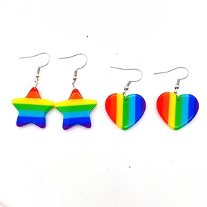 Rainbow acrylic earrings set with colorful striped heart and star patterns for women