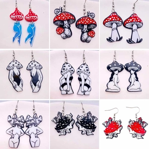 Surrealist Acrylic Mushroom Girl Pendant Earrings For Women Artistic Bikini Figure Mushroom Leg Drop Earrings Fashion Jewelry