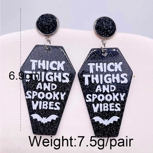 Σκουλαρίκια φέρετρο για το Halloween με γκλίτερ, σχέδιο νυχτερίδας και κείμενο τρόμου