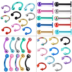 Set di Gioielli per Piercing Corporeo in Acciaio Inossidabile Multicolore Per Donna Uomo Anello al Naso Labret Sopracciglio