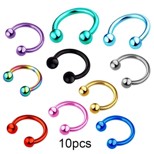 Set di 10 piercing a ferro di cavallo colorati in acciaio inossidabile lucidato